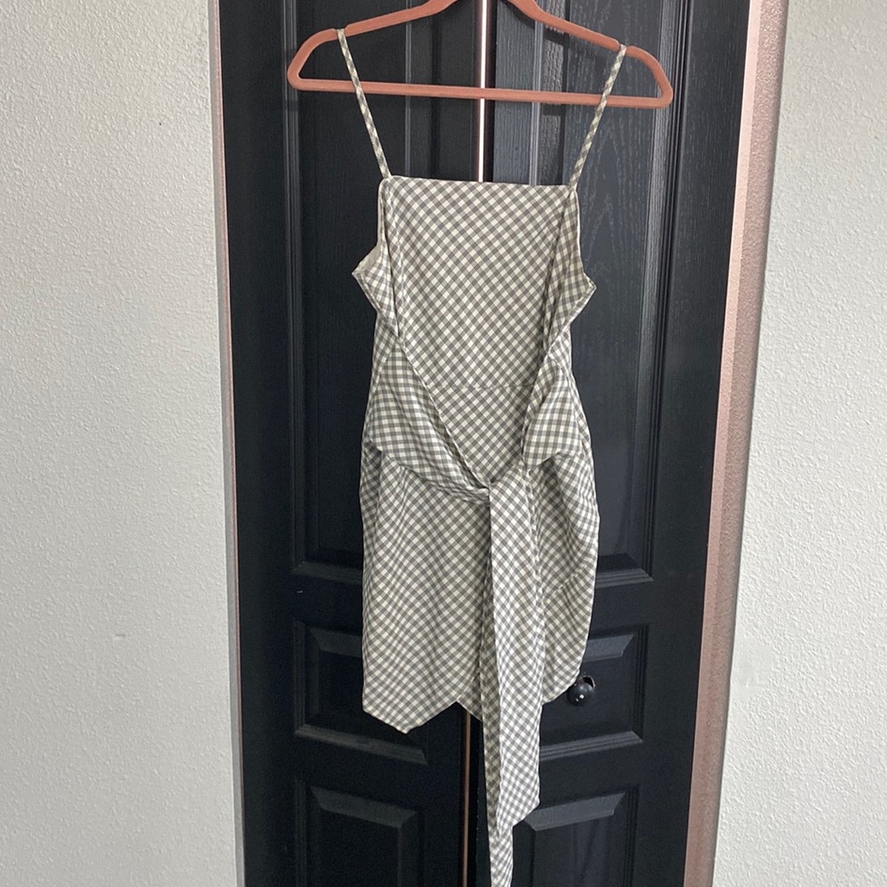 Spaghetti strap black/white plaid dress with tie front detail zip closure size M